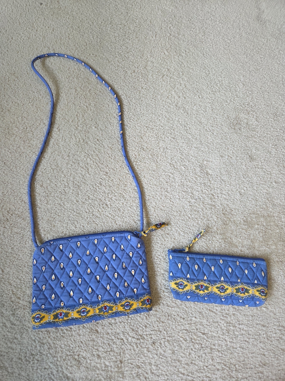 Vintage Vera Bradley Mini Hipster And Cosmetic/Pencil Bag- French Blue